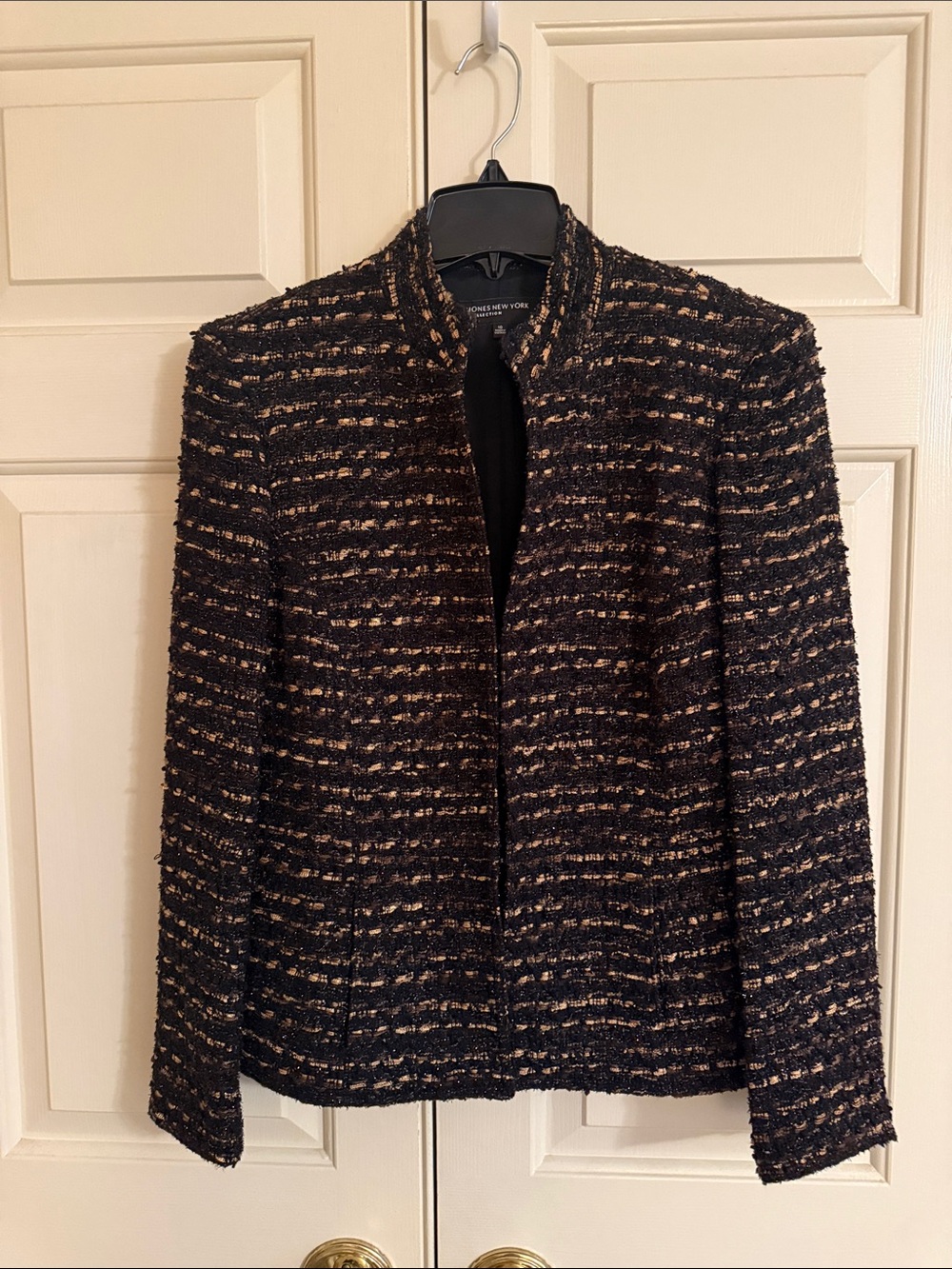 Jones New York Black and Beige Textured Tweed Blazer